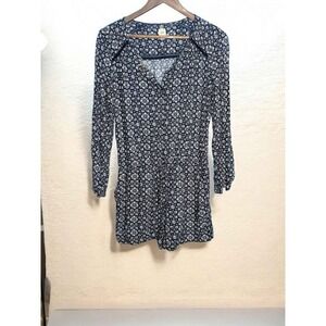 GAP Navy Floral Long Sleeve Romper Women's XS Rayon V-Neck